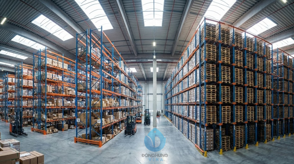 Hình ảnh so sánh trực quan cấu trúc hệ thống Kệ Selective và Kệ Drive-in