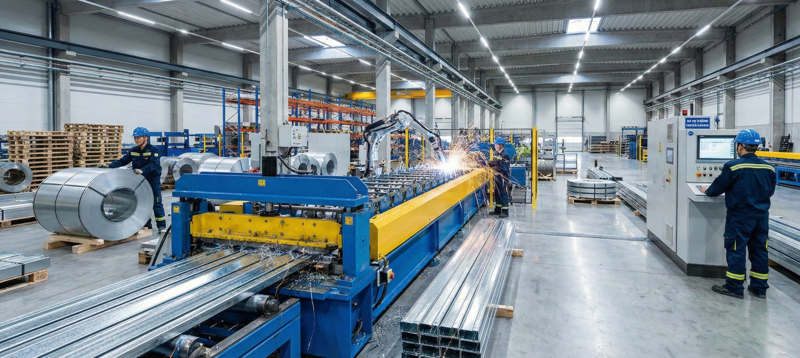 Dây chuyền máy cán tole sản xuất giá kệ tự động tại nhà máy Đông Hưng Vina