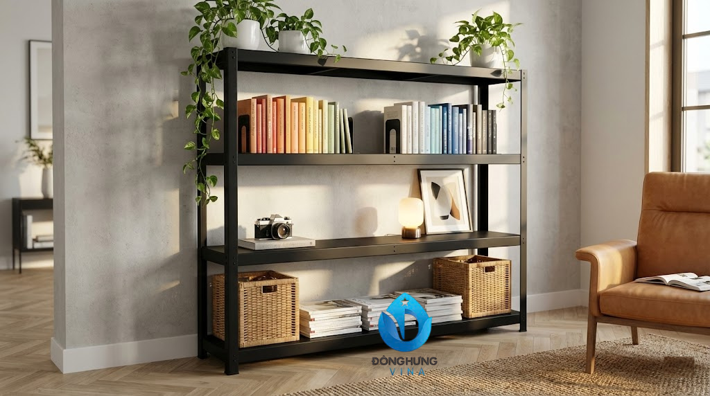 Hình ảnh thực tế kệ sắt V 3 tầng cao 1m nhỏ gọn