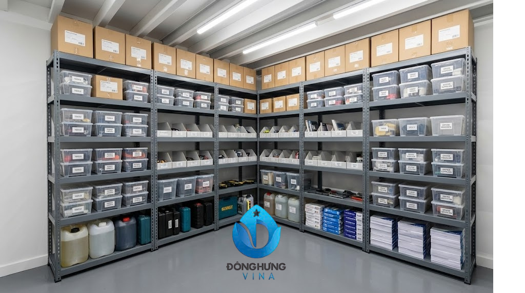 Hình ảnh thực tế kệ V lỗ 4 tầng dài 1.5m