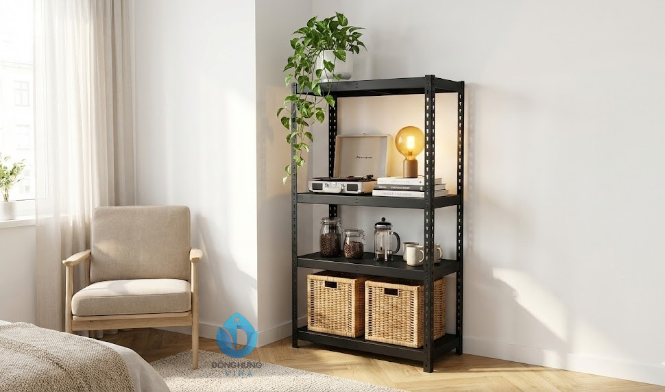 Hình ảnh thực tế kệ sắt V 4 tầng cao 1.5m