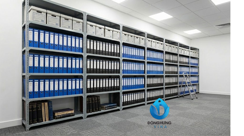 Hình ảnh thực tế kệ V lỗ 4 tầng dài 1.2m